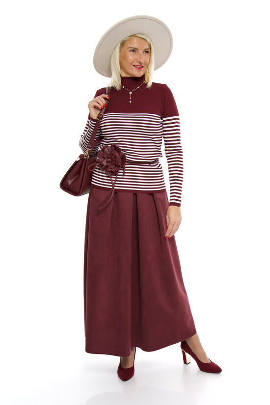 Eleganti bordo krāsas svārki ar jostiņu NC