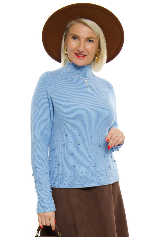 Gaiši zilas krāsas džemperis-bītlene ar pērlītēm Rosella