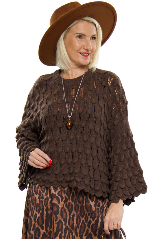 Tumši brūnas krāsas sieviešu džemperis ITALY MODA