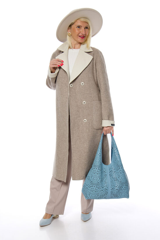 Stilīgs vilnas plānais sieviešu mētelis ar jostiņu SAMANGE