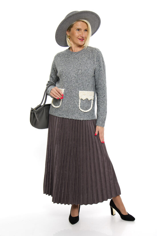 Eleganti pelēkas krāsas svārki ar jostiņu NC