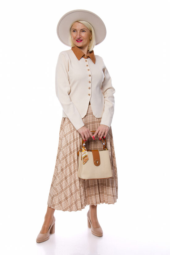 Eleganti plisēti/rūtaini svārki ar jostiņu INSTA