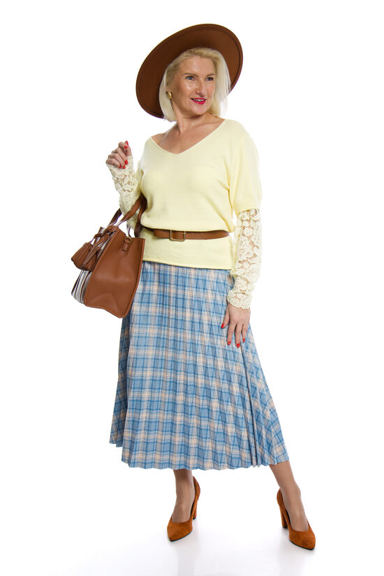 Eleganti plisēti/rūtaini svārki ar jostiņu INSTA