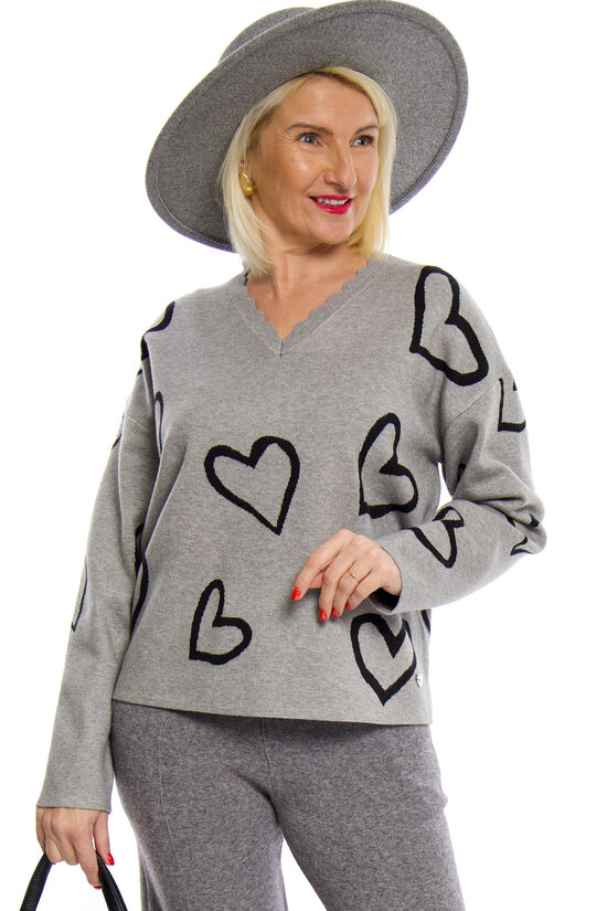 Pelēkas krāsas džemperis ar sirsniņām BLUOLTRE