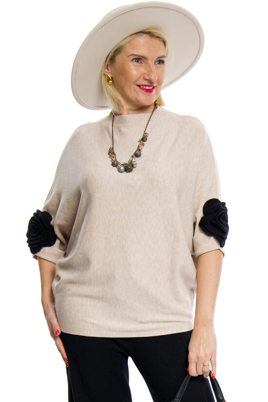 Taupe krāsas sieviešu džemperis ar pusgaro piedurkni N.EVERY DAY