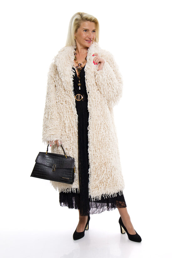 Elegants krēmkrāsas sieviešu mētelis-kažociņš ELISAS