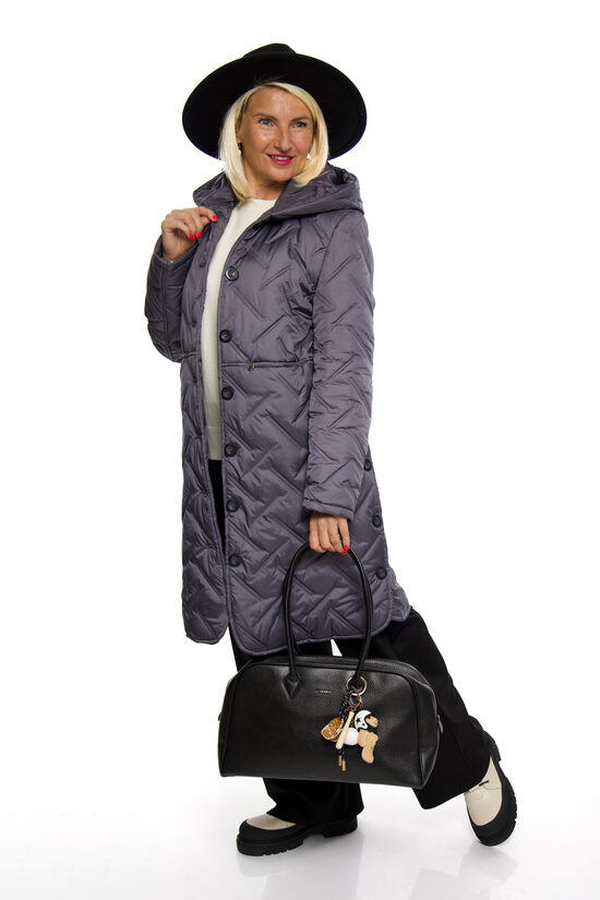 Zilganpelēkas krāsas mētelis ar kapuci Noemi