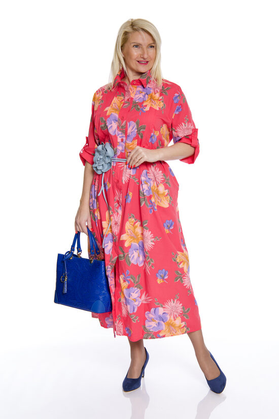 Rozā krāsas kokvilnas kleita ar ziedu rakstu NC