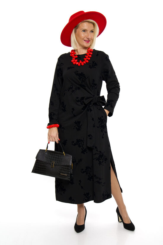 Melnas krāsas kokvilnas kleita ar šķēlumiem STELLA MILANI