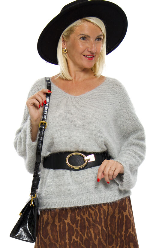 Gaiši pelēkas krāsas adīts sieviešu džemperis ITALY