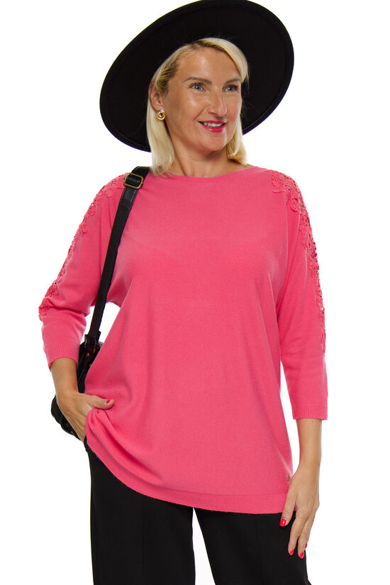 Rozā krāsas sieviešu džemperis ar mežģīni Les e'toiles claires