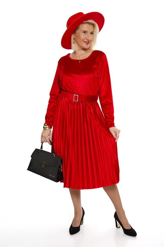 Sarkanas krāsas samta auduma kleita ar jostiņu 