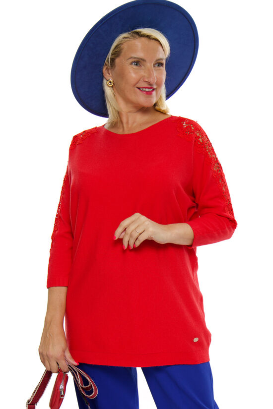 Sarkanas krāsas sieviešu džemperis ar mežģīni Les e'toiles claires