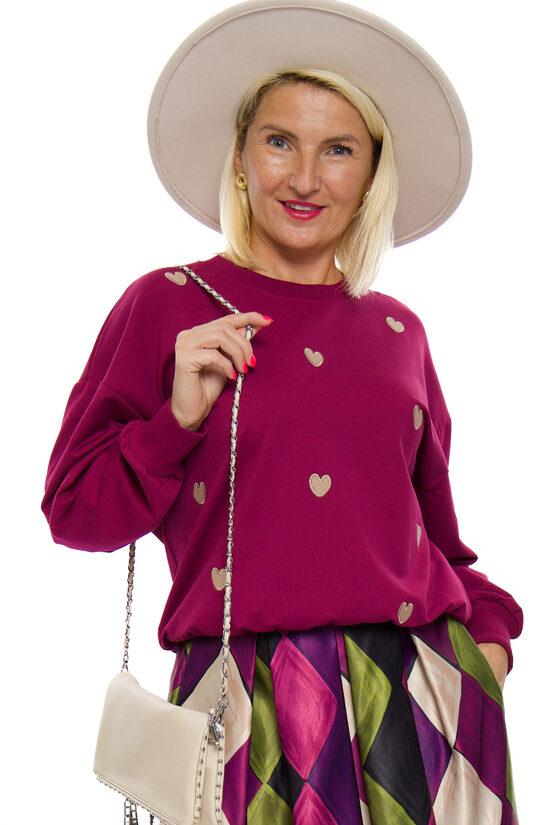 Fuksijas krāsas kokvilnas auduma džemperis sievietēm MEGI