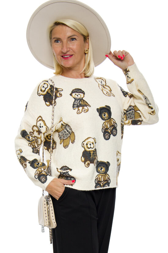 Bēšas krāsas sieviešu džemperis ar lācīšiem E-Woman