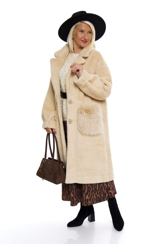 Elegants bēšas krāsas sieviešu mētelis/kažociņš 3DESY