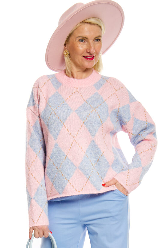 Gaiši rozā krāsas adīts sieviešu džemperis SHEEP