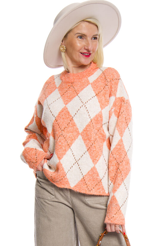 Oranžas krāsas adīts sieviešu džemperis SHEEP