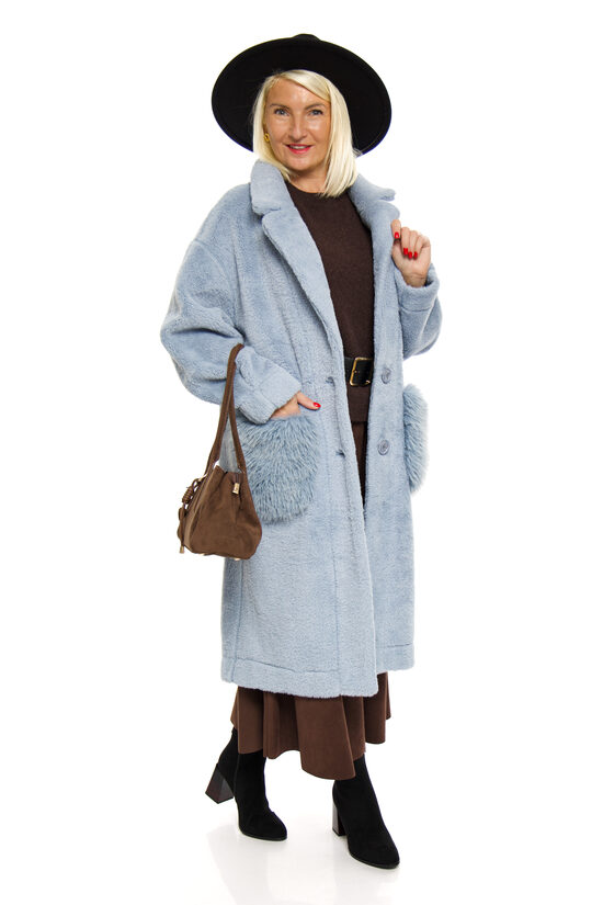 Elegants gaiši zilas krāsas sieviešu mētelis/kažociņš 3DESY