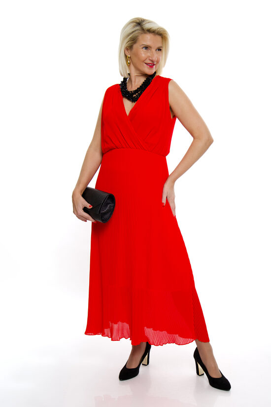 Sarkana kleita ar V-veida izgriezumu M2 MODA