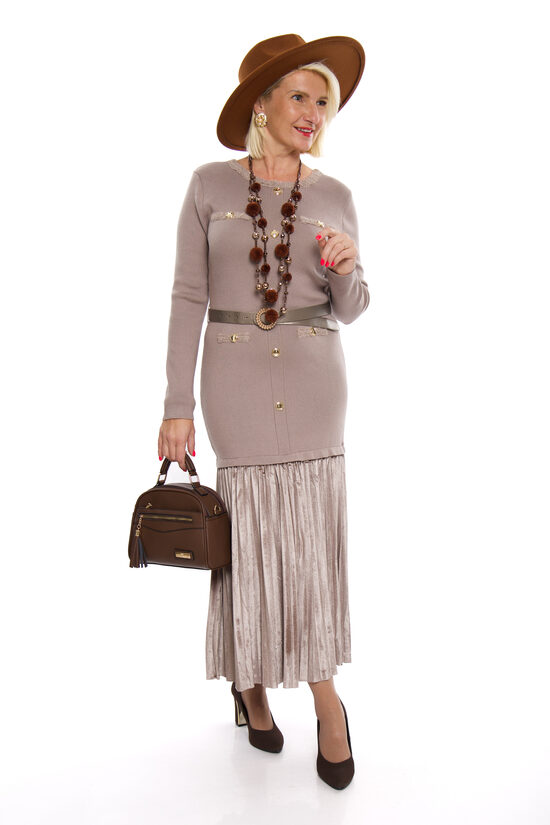 Eleganta taupe krāsas kleita ar jostiņu Jasmine