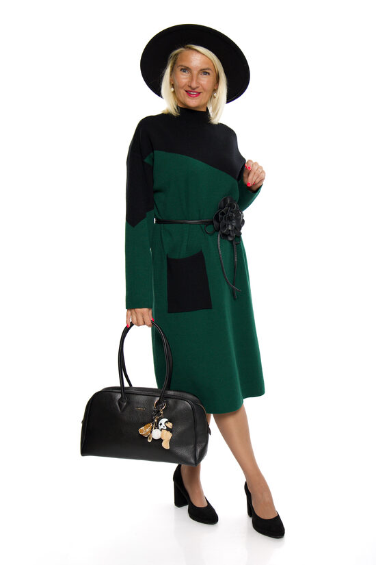 Zaļas krāsas adīta kleita ar kabatu PALMA