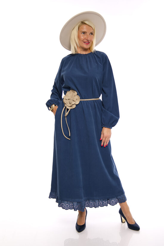 Zilas krāsas velveta-kokvilnas auduma kleita ITALY MODA