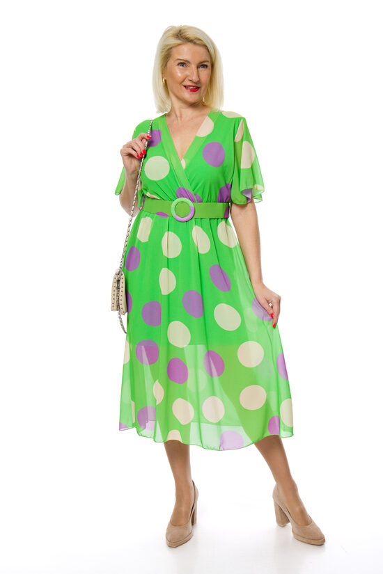 Zaļas krāsas kleita ar jostiņu Pammy