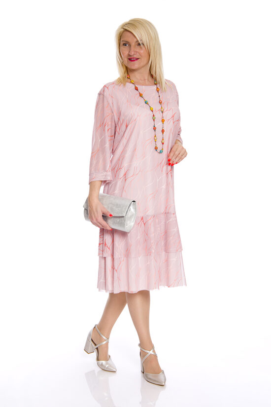 Pasteļrozā krāsas eleganta kleita ar pusgaru piedurkni Ohana