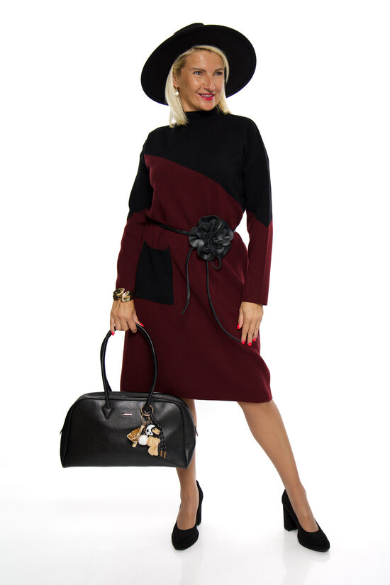 Bordo krāsas adīta kleita ar kabatu Palma