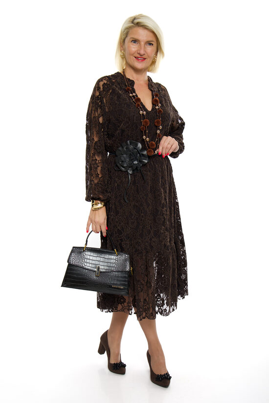 Tumši brūnas krāsas mežģīņu kleita ar oderi MINTH