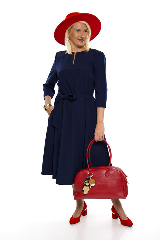 Eleganta tumši zilas krāsas kleita ar jostiņu LORDESS