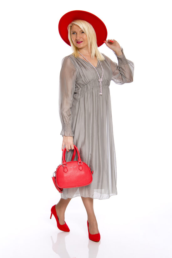 Gaiši pelēkas krāsas zīda kleita ar oderi Evening Woman