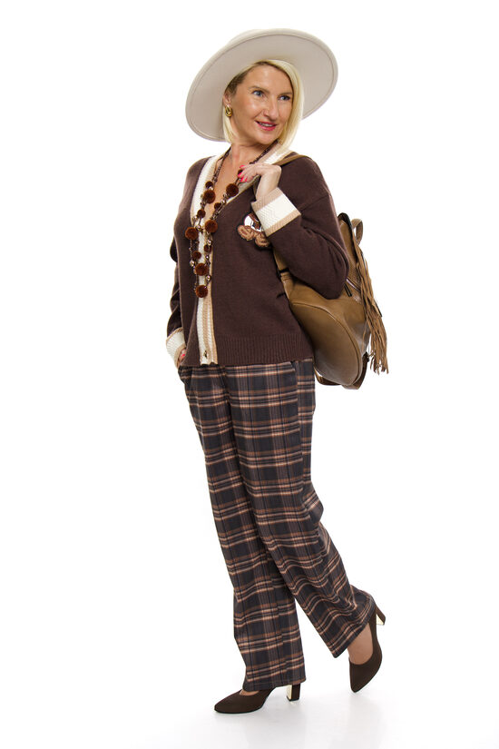 Rūtainas sieviešu bikses ar jostiņu MISS TRENDY