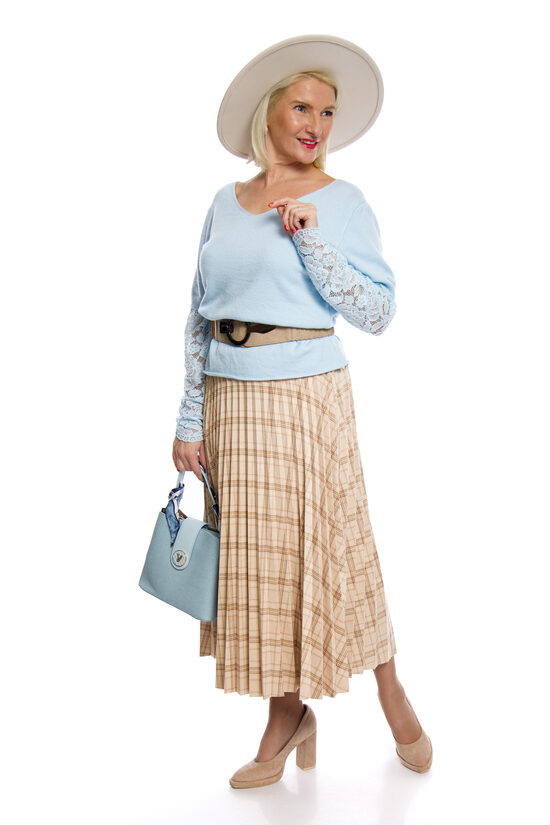 Eleganti plisēti/rūtaini svārki ar jostiņu INSTA