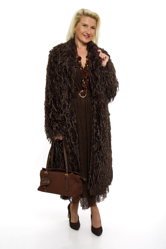 Elegants tumši brūnas krāsas sieviešu mētelis-kažociņš ELISAS