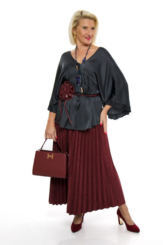 Eleganti bordo krāsas svārki ar jostiņu NC