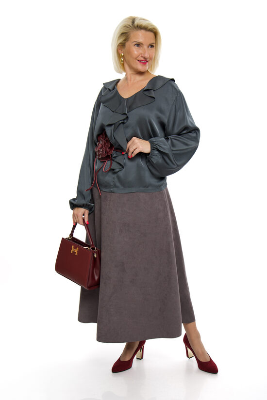 Eleganti pelēkas krāsas svārki ar jostiņu NC