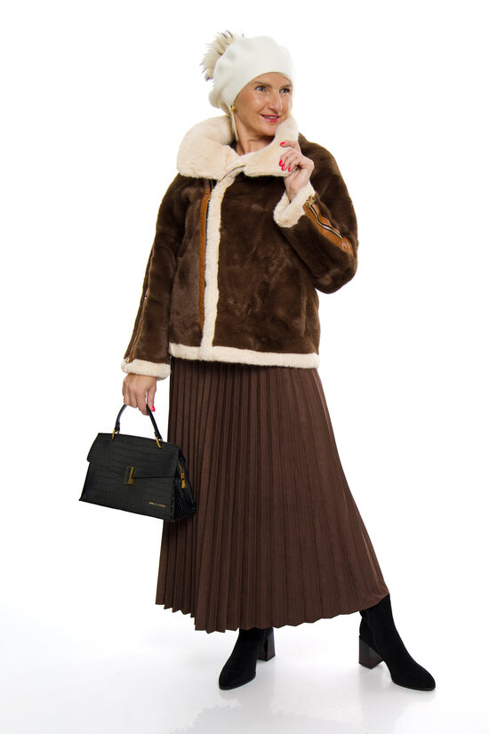 Elegants brūnas krāsas sieviešu īsais mētelis/kažociņš GEMS BIJOUX