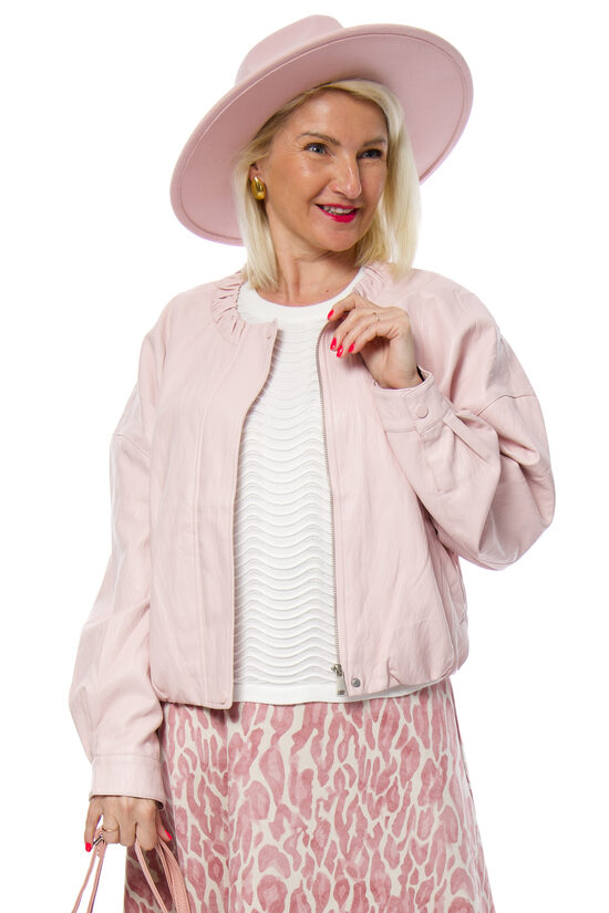 Gaiši rozā plānā Bomber stila sieviešu virsjaka JOY