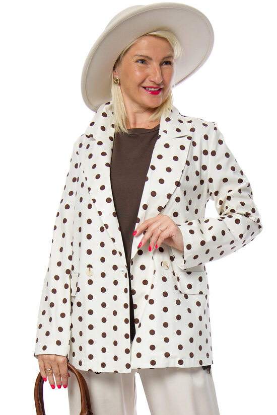 Bēšas krāsas punktaina kokvilnas auduma sieviešu žakete HF FASHION