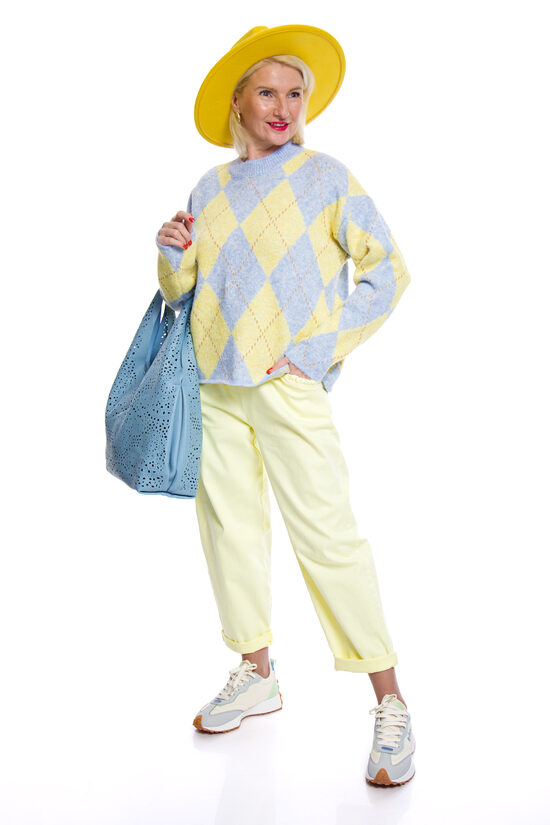 Gaiši dzeltenas krāsas kokvilnas sieviešu bikses ar jostiņu NAIIF