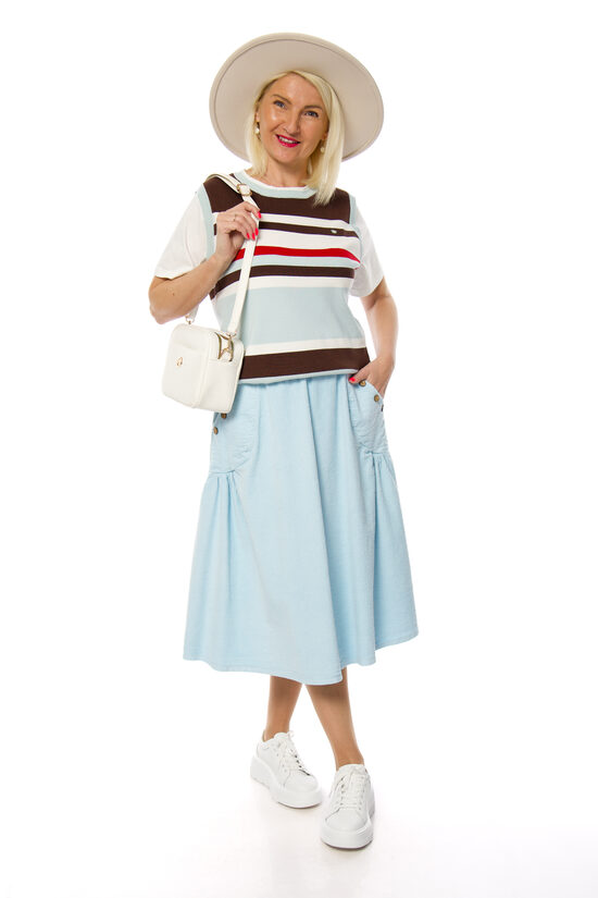 Gaiši zili kokvilnas/velveta svārki ar jostiņu Italian Style