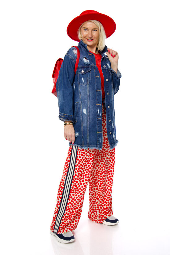 Platās kokvilnas-viskozes bikses ar kabatām Mitica & Co