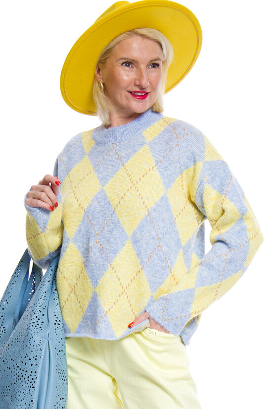 Gaiši zilas krāsas adīts sieviešu džemperis SHEEP