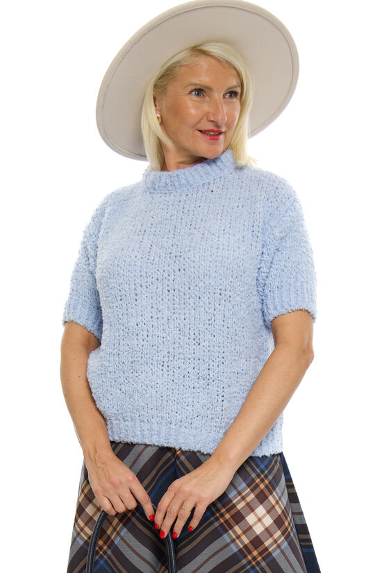 Gaiši zilas krāsas sieviešu džemperis ar īso piedurkni ITALY