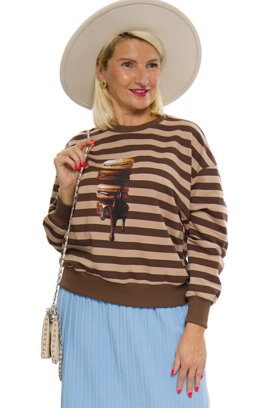 Brūnas krāsas kokvilnas auduma sieviešu džemperis ar aplikāciju MEGI