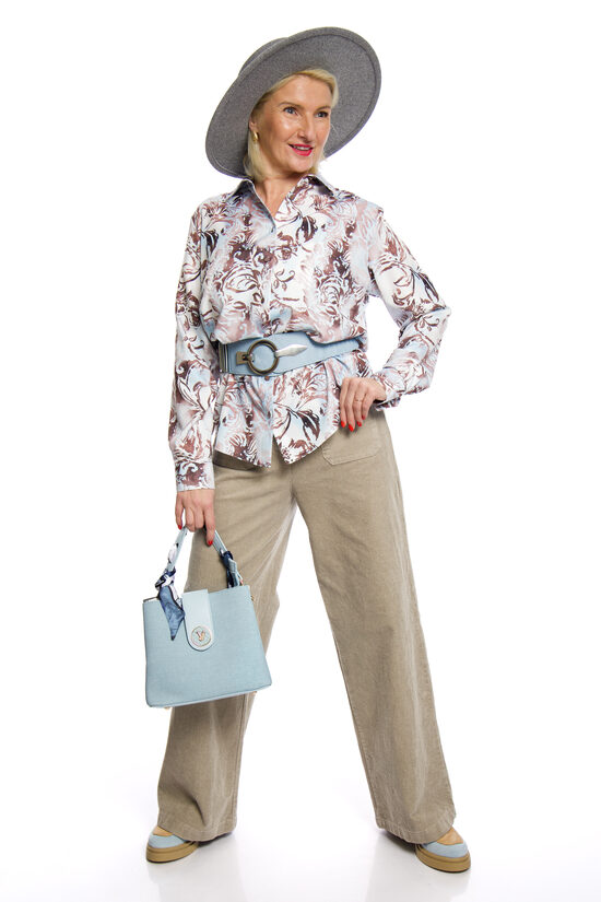 Pelēkas krāsas platās velveta/kokvilnas sieviešu bikses Wiya