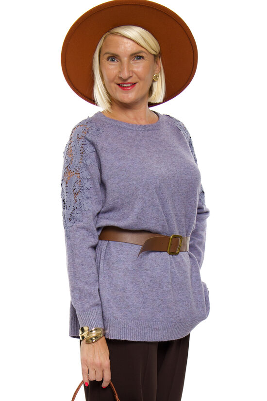Violetas krāsas sieviešu džemperis ar mežģīni Les e'toiles Claires