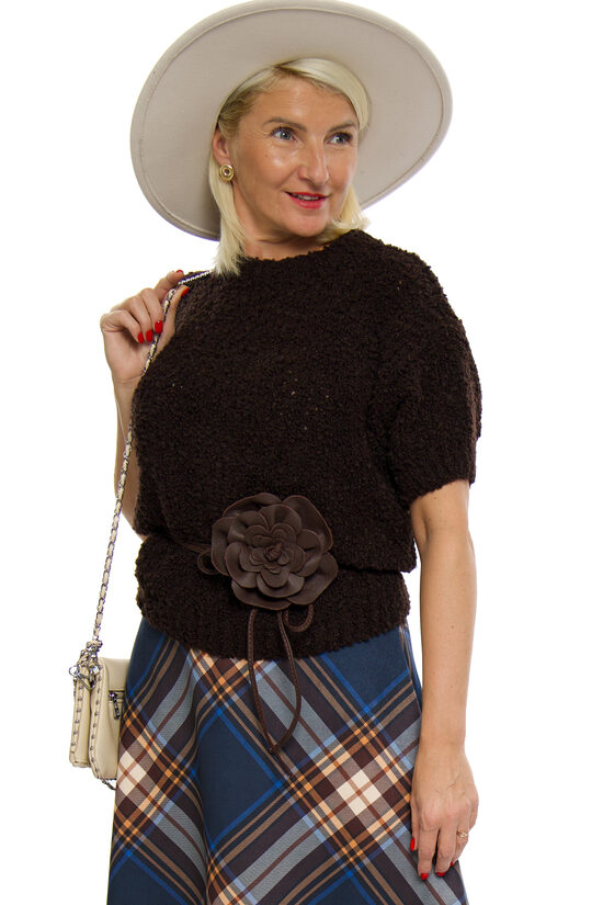 Tumši brūnas krāsas sieviešu džemperis ar īso piedurkni ITALY